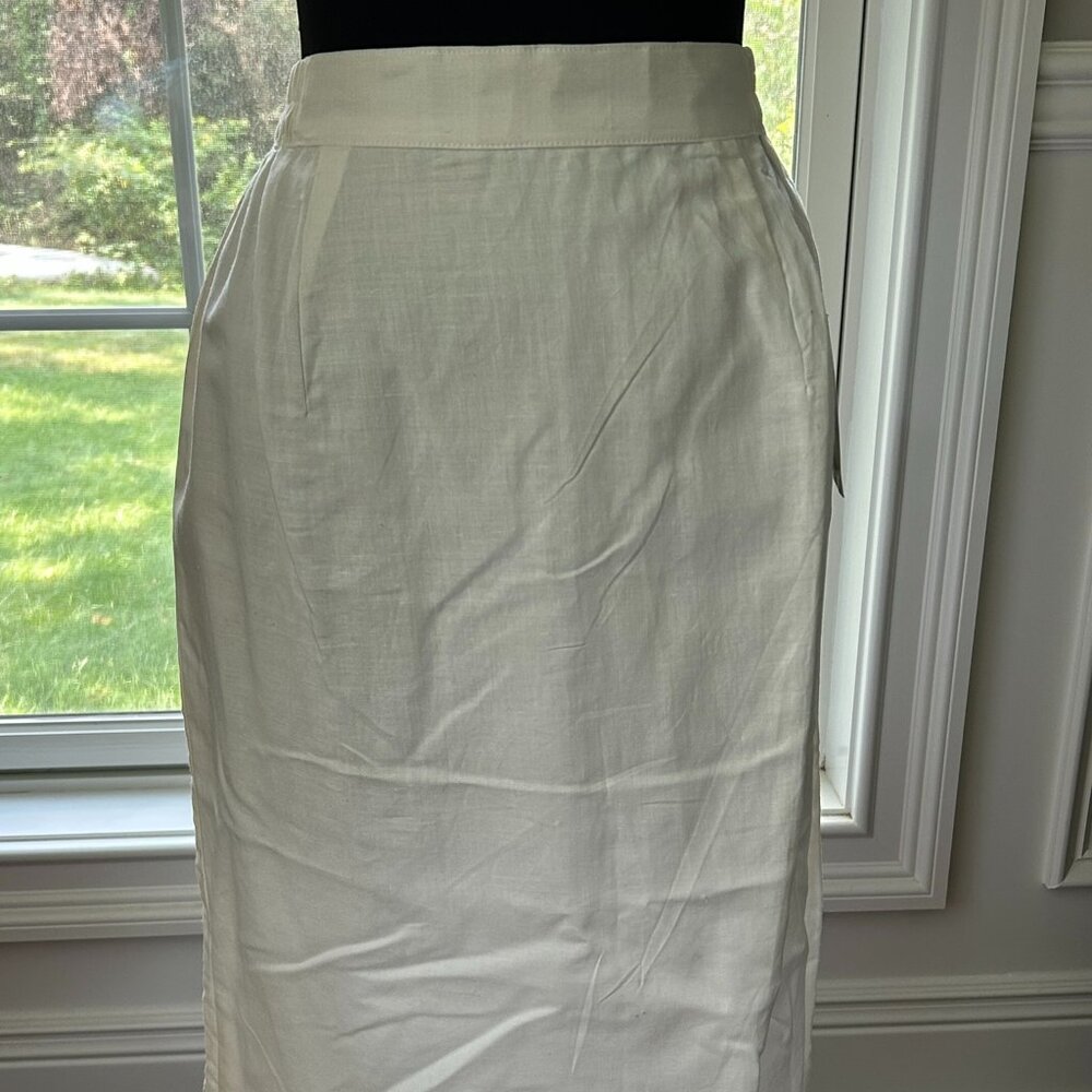 Vintage Carry Back White Lined Linen Skirt ~ Women's Size 14